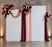 Load image into Gallery viewer, 2 x rectangular backdrop, 3 x burgundy &amp; pink flowers - HIRE ONLY
