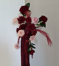 Load image into Gallery viewer, 2 x rectangular backdrop, 3 x burgundy &amp; pink flowers - HIRE ONLY

