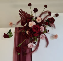 Load image into Gallery viewer, 2 x rectangular backdrop, 3 x burgundy &amp; pink flowers - HIRE ONLY
