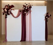 Load image into Gallery viewer, 2 x rectangular backdrop, 3 x burgundy &amp; pink flowers - HIRE ONLY
