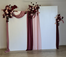 Load image into Gallery viewer, 2 x rectangular backdrop, 3 x burgundy &amp; pink flowers - HIRE ONLY
