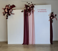 Load image into Gallery viewer, 2 x rectangular backdrop, 3 x burgundy &amp; pink flowers - HIRE ONLY
