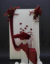 Load image into Gallery viewer, Rectangular backdrop, 3 x burgundy (dark red) flowers - HIRE ONLY
