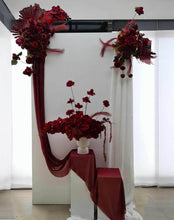 Load image into Gallery viewer, Rectangular backdrop, 3 x burgundy (dark red) flowers - HIRE ONLY
