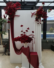 Load image into Gallery viewer, Rectangular backdrop, 3 x burgundy (dark red) flowers - HIRE ONLY
