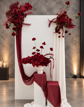 Load image into Gallery viewer, Rectangular backdrop, 3 x burgundy (dark red) flowers - HIRE ONLY
