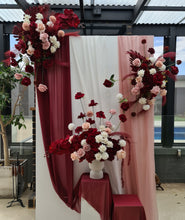 Load image into Gallery viewer, Rectangular backdrop, 3 x burgundy, pink &amp; white flowers - HIRE ONLY
