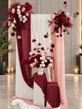 Load image into Gallery viewer, Rectangular backdrop, 3 x burgundy, pink &amp; white flowers - HIRE ONLY
