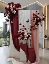 Load image into Gallery viewer, Rectangular backdrop, 3 x burgundy, pink &amp; white flowers - HIRE ONLY
