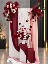 Load image into Gallery viewer, Rectangular backdrop, 3 x burgundy, pink &amp; white flowers - HIRE ONLY
