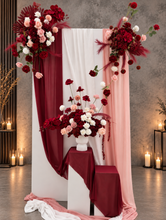 Load image into Gallery viewer, Rectangular backdrop, 3 x burgundy, pink &amp; white flowers - HIRE ONLY

