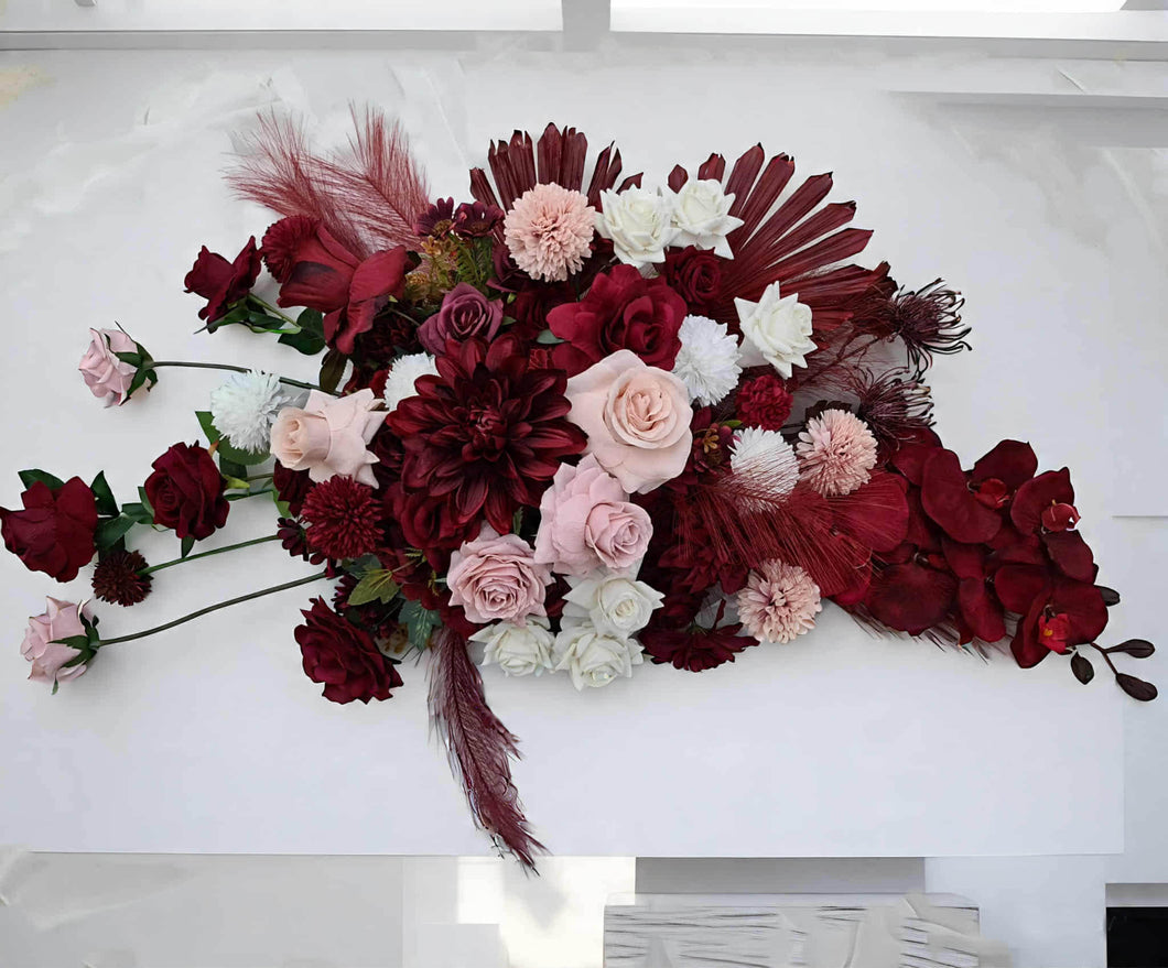 Burgundy pink & white hanging flowers LARGE – arch, backdrop, arbour - HIRE ONLY
