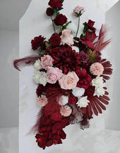 Load image into Gallery viewer, Burgundy pink &amp; white hanging flowers LARGE – arch, backdrop, arbour - HIRE ONLY
