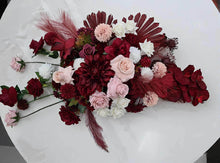 Load image into Gallery viewer, Burgundy pink &amp; white hanging flowers LARGE – arch, backdrop, arbour - HIRE ONLY
