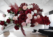 Load image into Gallery viewer, Rectangular backdrop, 3 x burgundy, pink &amp; white flowers - HIRE ONLY
