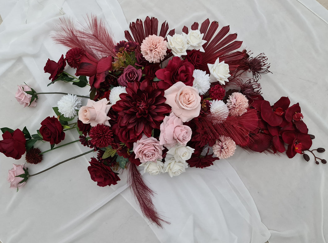 Burgundy pink & white hanging flowers LARGE – arch, backdrop, arbour - HIRE ONLY