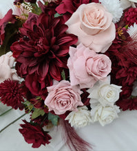 Load image into Gallery viewer, Rectangular backdrop, 3 x burgundy, pink &amp; white flowers - HIRE ONLY
