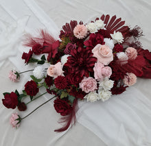 Load image into Gallery viewer, Rectangular backdrop, 3 x burgundy, pink &amp; white flowers - HIRE ONLY

