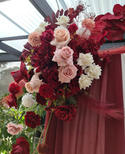 Load image into Gallery viewer, Burgundy pink &amp; white hanging flowers LARGE – arch, backdrop, arbour - HIRE ONLY
