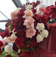 Load image into Gallery viewer, Burgundy pink &amp; white hanging flowers LARGE – arch, backdrop, arbour - HIRE ONLY
