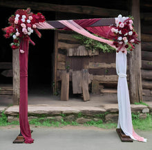 Load image into Gallery viewer, Rustic wooden arbour &amp; 2 x red, pink &amp; white flowers - HIRE ONLY
