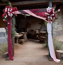 Load image into Gallery viewer, Rustic wooden arbour &amp; 2 x red, pink &amp; white flowers - HIRE ONLY
