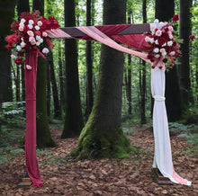 Load image into Gallery viewer, Rustic wooden arbour &amp; 2 x red, pink &amp; white flowers - HIRE ONLY
