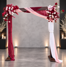 Load image into Gallery viewer, Rustic wooden arbour &amp; 2 x red, pink &amp; white flowers - HIRE ONLY

