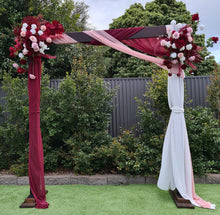 Load image into Gallery viewer, Rustic wooden arbour &amp; 2 x red, pink &amp; white flowers - HIRE ONLY

