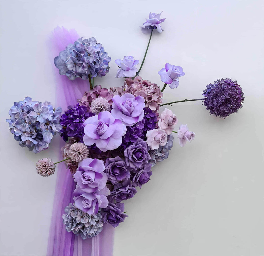 Purple / violet backdrop, arch, arbour flowers - HIRE ONLY
