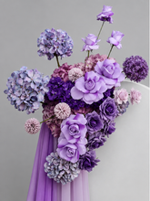 Load image into Gallery viewer, Purple / violet backdrop, arch, arbour flowers - HIRE ONLY
