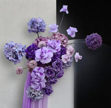 Load image into Gallery viewer, Purple / violet backdrop, arch, arbour flowers - HIRE ONLY
