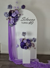 Load image into Gallery viewer, 1.8m foldable arch &amp;&nbsp; 2 x purple / violet flowers – Advanced Package - HIRE ONLY
