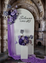 Load image into Gallery viewer, 1.8m foldable arch &amp;&nbsp; 2 x purple / violet flowers – Advanced Package - HIRE ONLY
