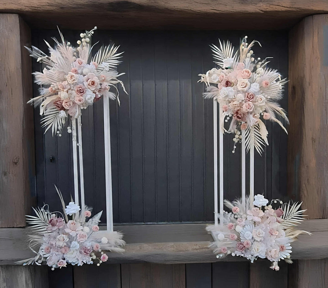 Boho Blush Romantic flowers & white stands – Basic Package - HIRE ONLY