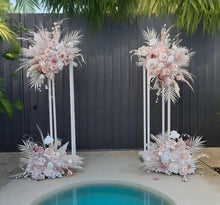 Load image into Gallery viewer, Boho Blush Romantic flowers &amp; white stands – Basic Package - HIRE ONLY
