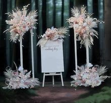 Load image into Gallery viewer, White Stands, Boho blush romantic flowers &amp; welcome sign - Advanced Package - HIRE ONLY

