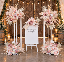 Load image into Gallery viewer, White Stands, Boho blush romantic flowers &amp; welcome sign - Advanced Package - HIRE ONLY
