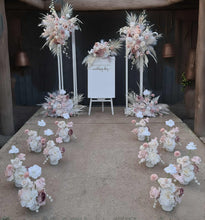 Load image into Gallery viewer, Boho Blush Romantic flowers, white stands, welcome sign &amp; 10 x table / aisle flowers – Deluxe Package - HIRE ONLY
