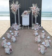 Load image into Gallery viewer, Boho Blush Romantic flowers, white stands, welcome sign &amp; 10 x table / aisle flowers – Deluxe Package - HIRE ONLY
