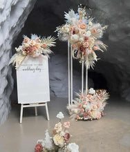 Load image into Gallery viewer, Boho Blush Romantic flowers, white stands, welcome sign &amp; 10 x table / aisle flowers – Deluxe Package - HIRE ONLY
