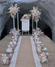 Load image into Gallery viewer, Boho Blush Romantic flowers, white stands, welcome sign &amp; 10 x table / aisle flowers – Deluxe Package - HIRE ONLY
