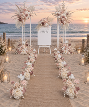 Load image into Gallery viewer, Boho Blush Romantic flowers, white stands, welcome sign &amp; 10 x table / aisle flowers – Deluxe Package - HIRE ONLY
