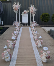 Load image into Gallery viewer, Boho Blush Romantic flowers, white stands, welcome sign &amp; 10 x table / aisle flowers – Deluxe Package - HIRE ONLY
