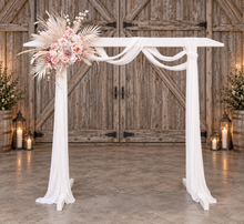 Load image into Gallery viewer, White wood arbour &amp; 1 x Boho blush romantic flowers - HIRE ONLY
