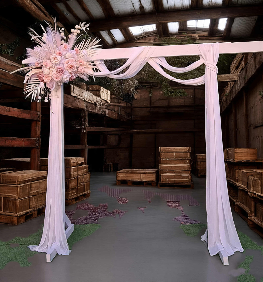 White wood arbour & 1 x Boho blush romantic flowers - HIRE ONLY