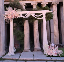 Load image into Gallery viewer, White wood arbour &amp; 2 x Boho blush romantic flowers - HIRE ONLY
