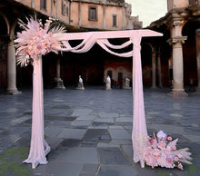 Load image into Gallery viewer, White wood arbour &amp; 2 x Boho blush romantic flowers - HIRE ONLY
