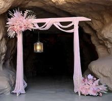 Load image into Gallery viewer, White wood arbour &amp; 2 x Boho blush romantic flowers - HIRE ONLY
