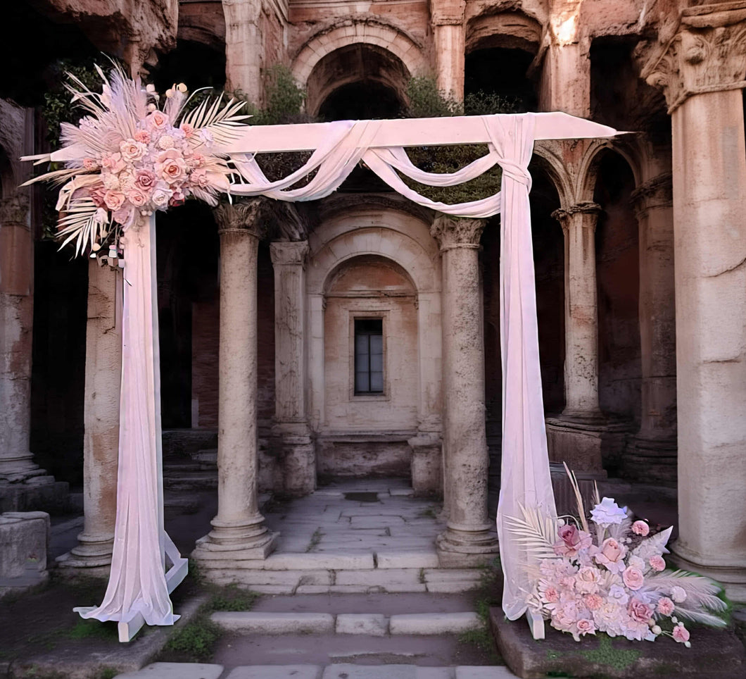White wood arbour & 2 x Boho blush romantic flowers - HIRE ONLY